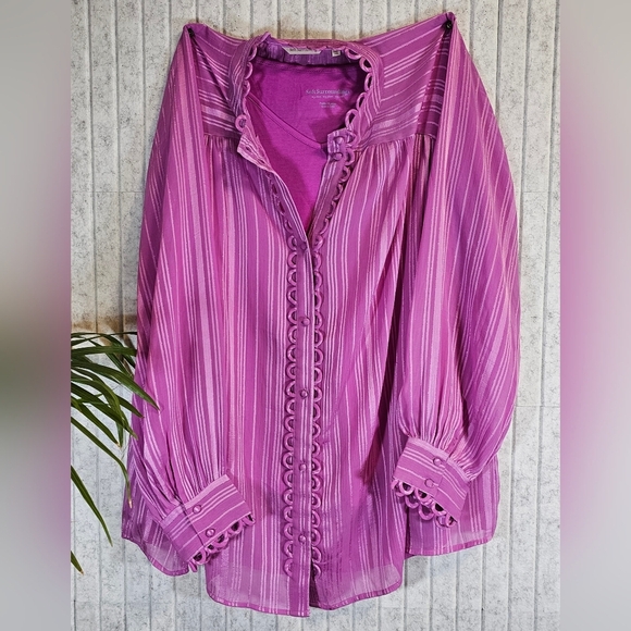 Soft Surroundings Fuchsia Stripe Blouse Petite XL w/ Tank - Picture 1 of 2